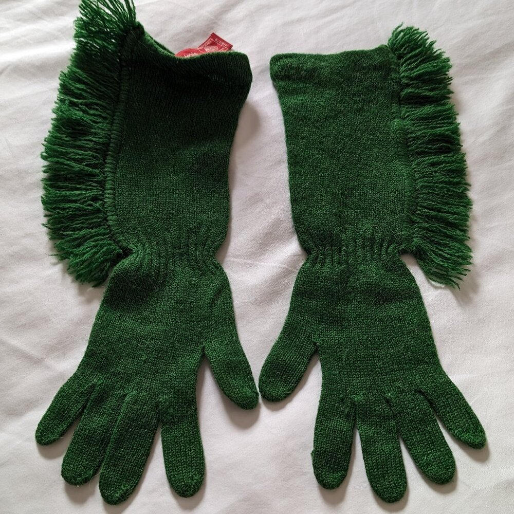 Womens Vintage 70's, Dorothee Bis, 100% wool gloves, western design with fringe